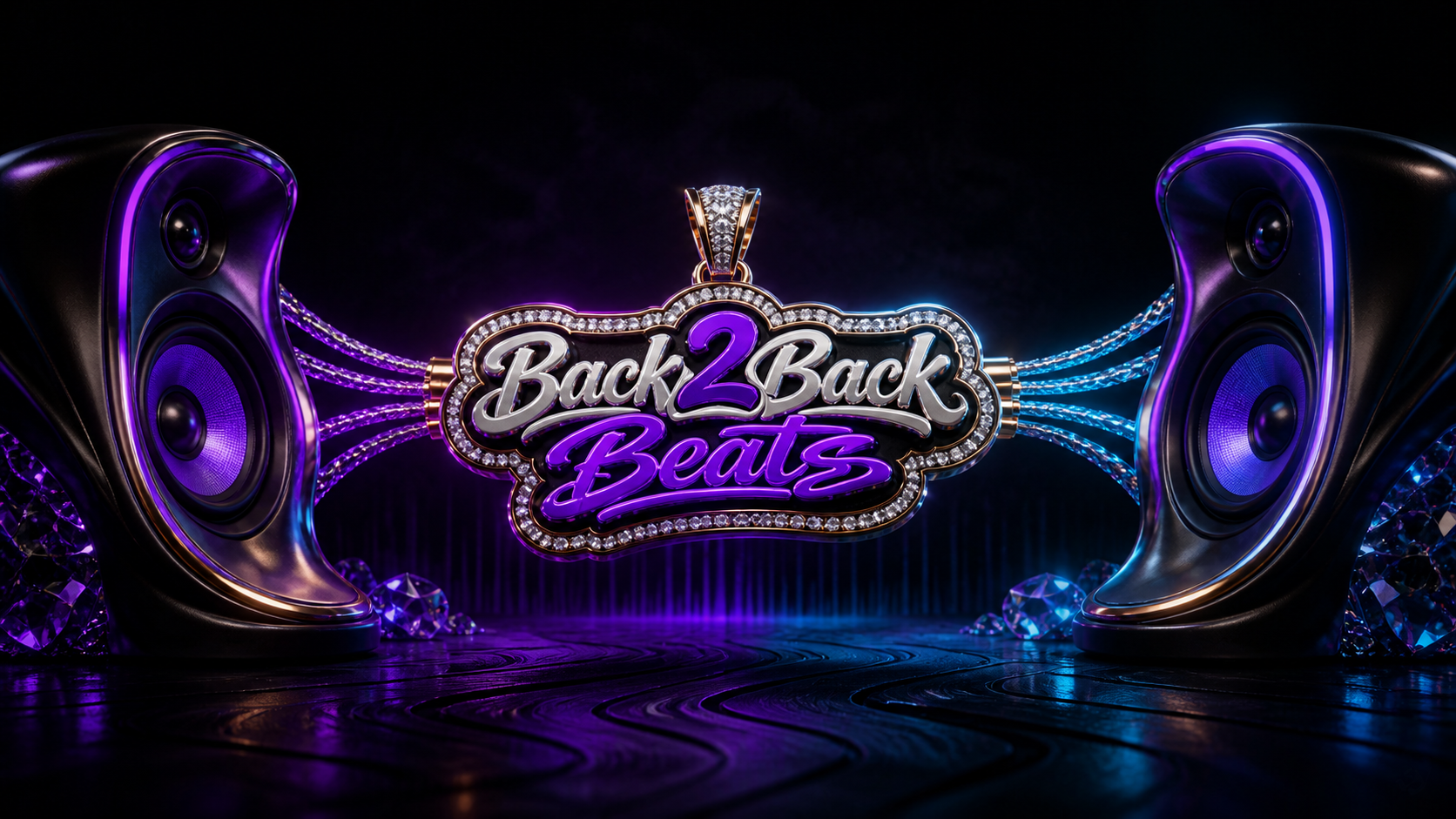Back2Back Beats medallion framed by studio speakers