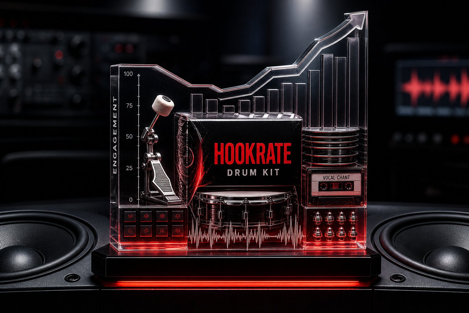 HookRate Drum Kit display with rising engagement graph